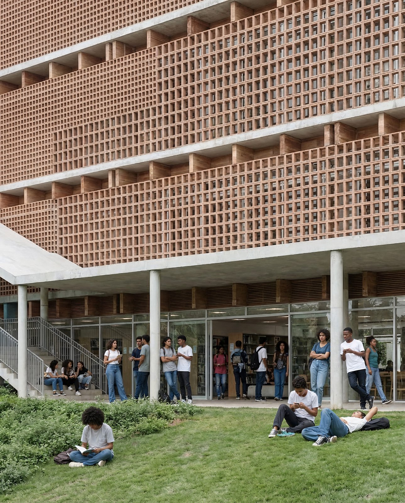 Triptyque — Biblioteca Miguel de Cervantes, São Paulo — visualisation architecturale par Victor Deplus